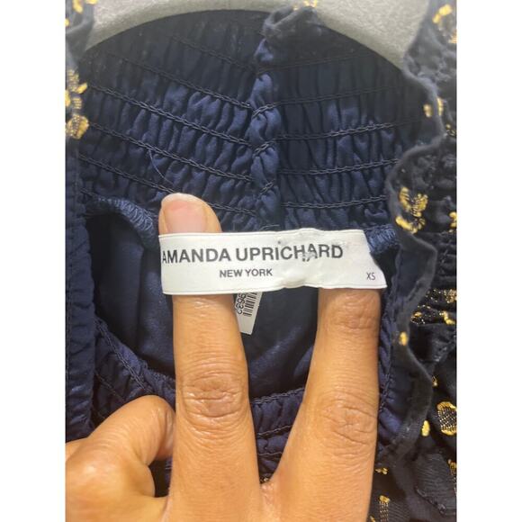 Amanda Uprichard Noemi Navy Gold Sheath High Neck Dress Sz XS - Picture 7 of 9